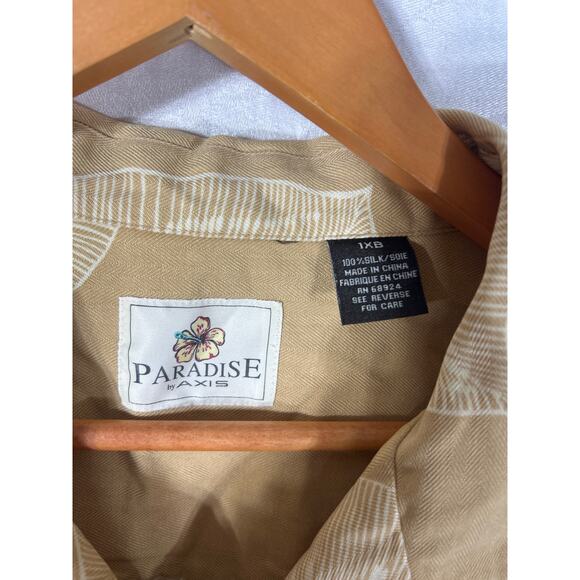 Paradise by Axis Button Up 1X BIG 100% Silk Yellow Palm Print Hawaiian Tropical - Picture 6 of 9